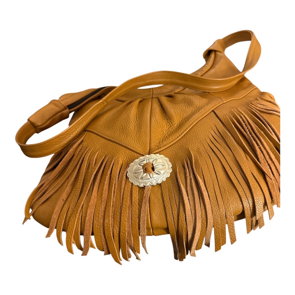 Genuine Leather Fringe Hobo Bag Western Concho Made in Mexico Boho Cognac